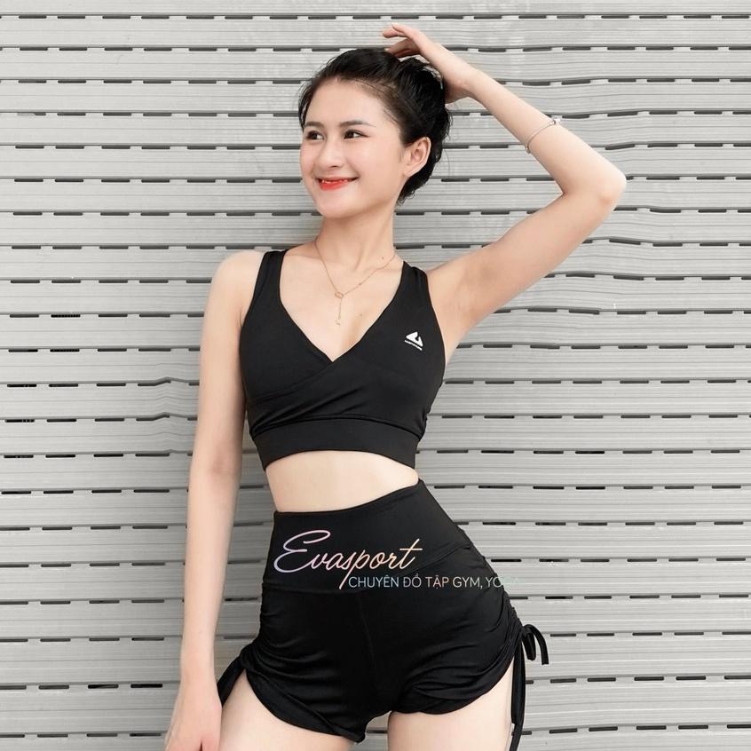 Set Bộ Đồ Tập Gym Dây Rút Đi Bơi Tập Yoga Aerobic Chạy Bộ Gồm Áo Bra Quần Đùi Dây Rút Co Giãn Tốt, Tôn Dáng Evasport