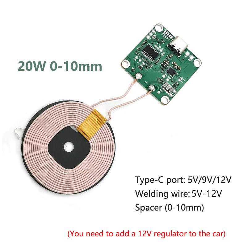 20W Công suất cao 5V 12V Sạc nhanh Bộ sạc không dây Mô-đun bộ sạc không dây Type-C USB + cuộn QI Qi Universal cho pin điện thoại xe hơi