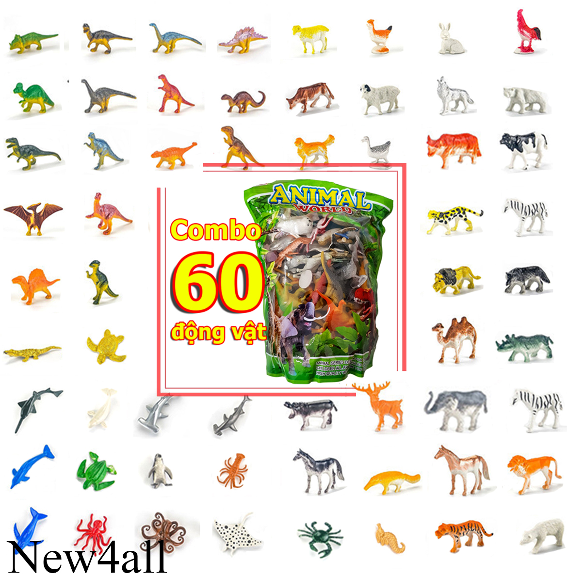 Mô hình thế giới động vật 60 chi tiết New4all ANIMAL WORLD cho bé trên 3 tuổi (Xanh)