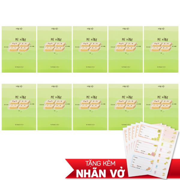 Combo 10 Tập Học Sinh Bánh Việt - Miền Nam - 4 Ô Ly - 96 Trang 80gsm - The Sun 05 - Mè Xửng - Tặng Nhãn Vở Kèm Sticker