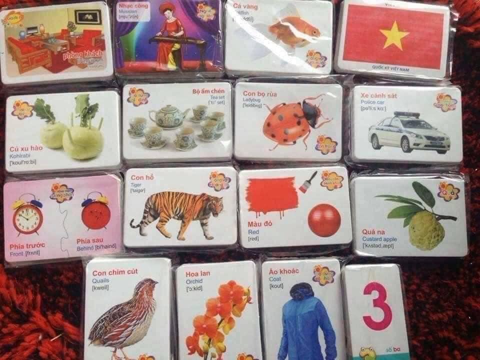 Bộ Thẻ Học Thông Minh Cho Bé, Flashcard Song Ngữ Anh Việt 16 Chủ Đề 416 Thẻ, Đồ Chơi Giáo Dục Sớm