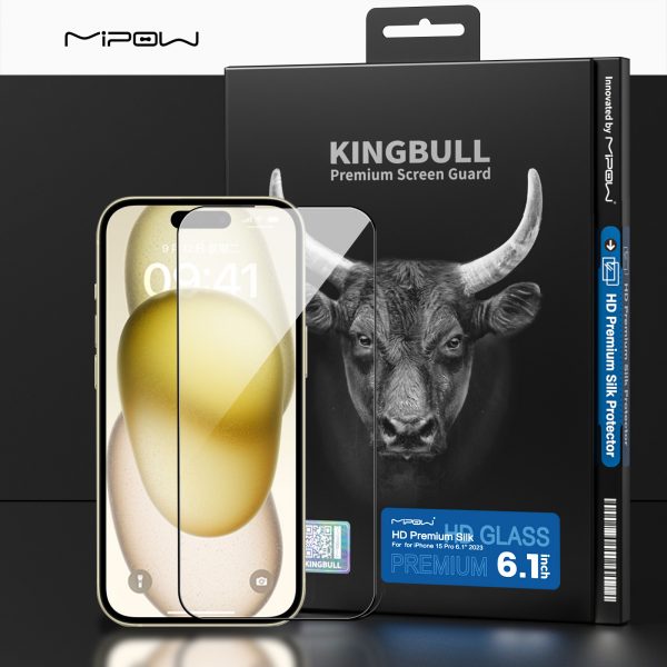 Kính Cường lực Mipow KingBill Hd Premium Silk Protector Dành Cho iPhone 15 Pro/ 15 Pro Max Cảm Giác Như Màn Hình Thật Hàng Chính Hãng