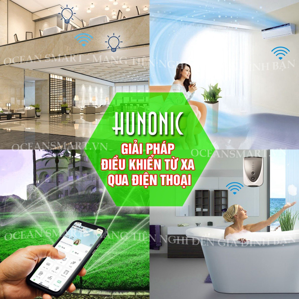 Công Tắc Cảm Ứng Wifi Hunonic, Công Tắc Kèm Ổ Cắm Thông Minh Hình Chữ Nhật Có Viền 2IN1 - HN02SMC