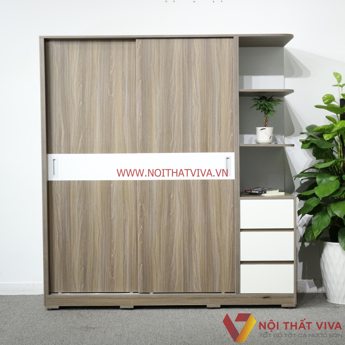 Tủ Áo Lùa Gỗ MDF Melamine Màu Xám Chỉ Trắng Bền Đẹp Giá Rẻ