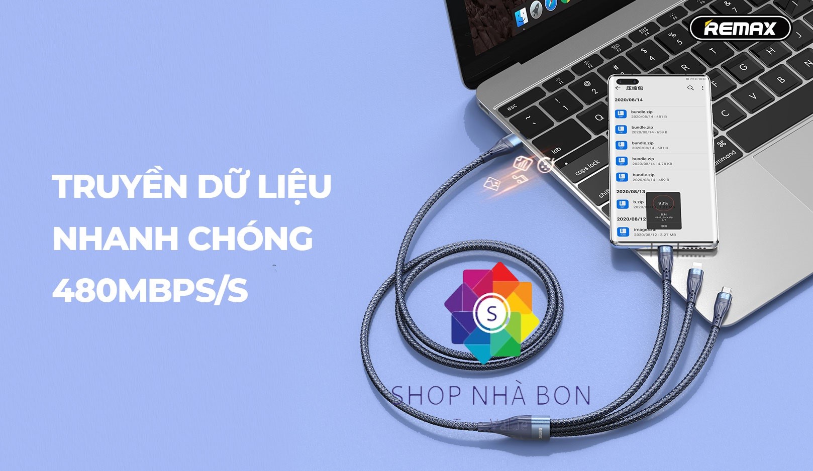 Cáp sạc nhanh đa năng 3in1 Remax RC-199th 3 đầu Type C / LN cho Táo / Micro USB 6A max 66W - dây dài 1.2m - hàng chính hãng