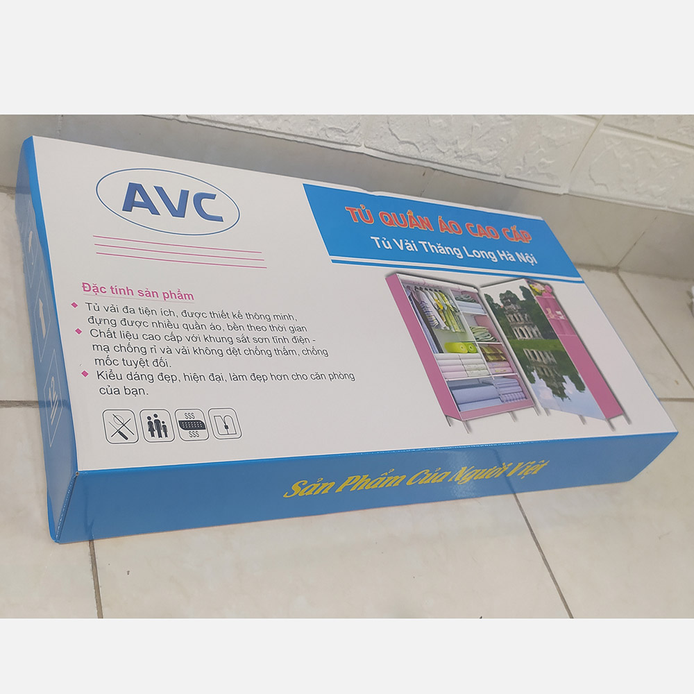 Tủ vải quần áo loại 2 buồng 6 ngăn, khung thép không gỉ - loại cửa 2 khóa- hàng Việt Nam