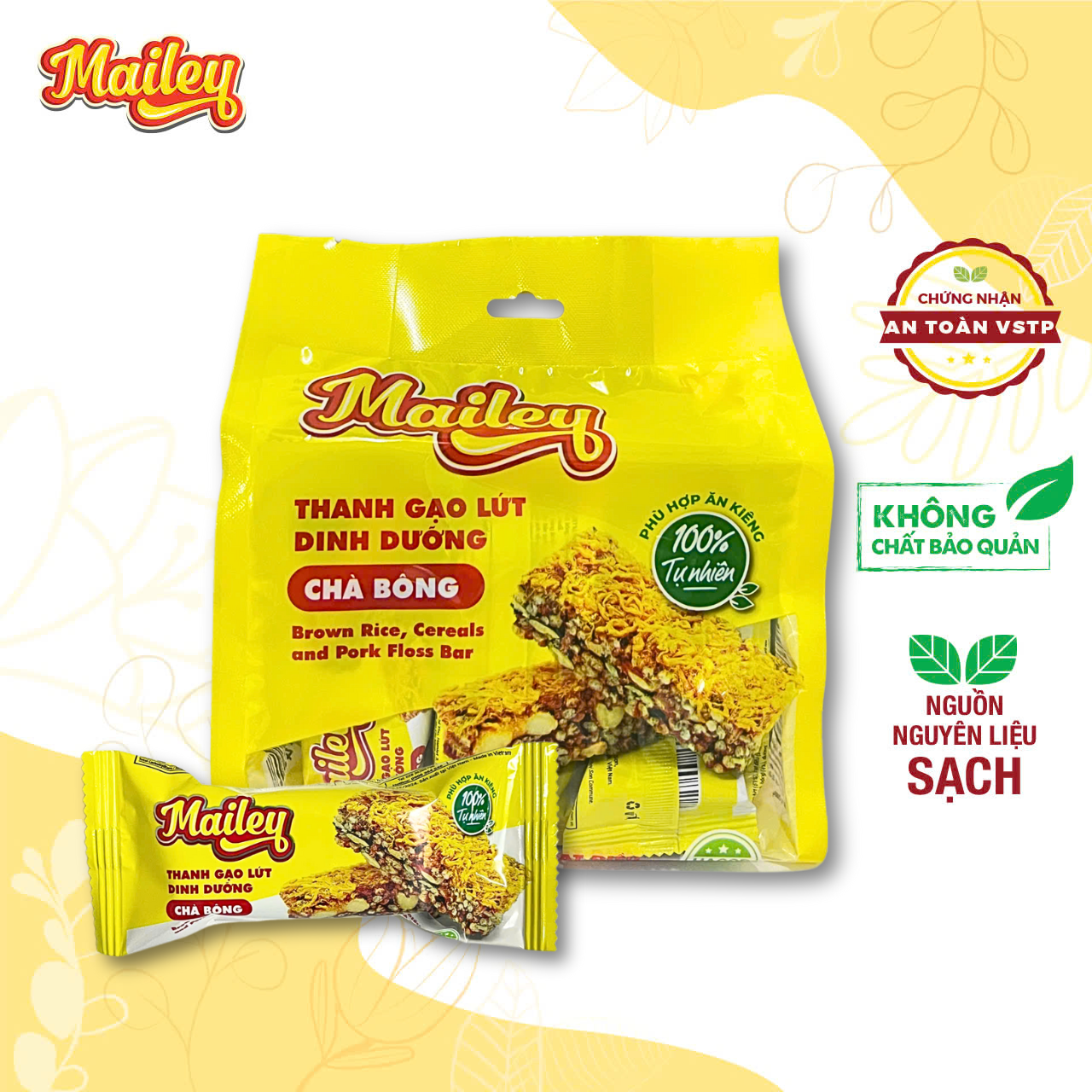 Thanh gạo lứt dinh dưỡng chà bông Mailey túi 180g 