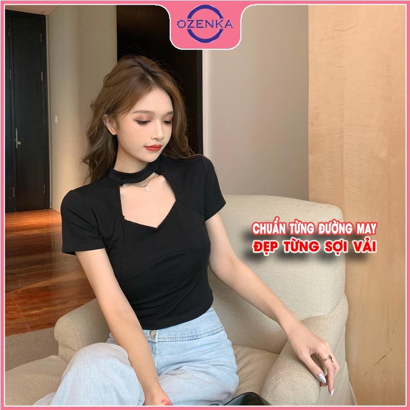 Áo croptop kiểu Hàn Quốc tay ngắn ôm nữ, áo thun crt ngắn mặc đi học đi chơi chất thun gân cotton 100% đen trắng