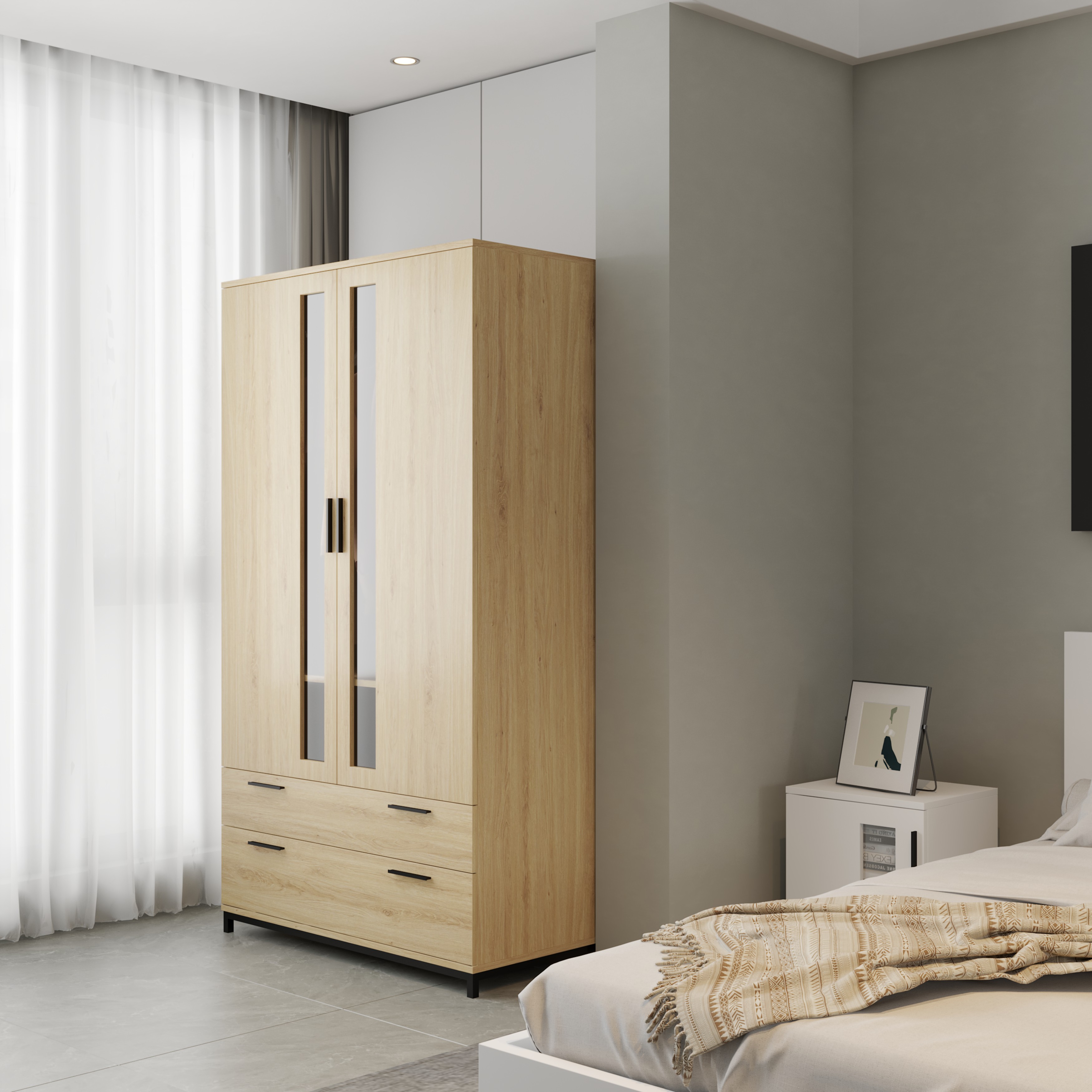 [Happy Home Furniture] LOUIS , Tủ quần áo 2 ngăn kéo 2 cửa mở - chân sắt , 100cm x 58cm x 180cm ( DxRxC), TCM_033