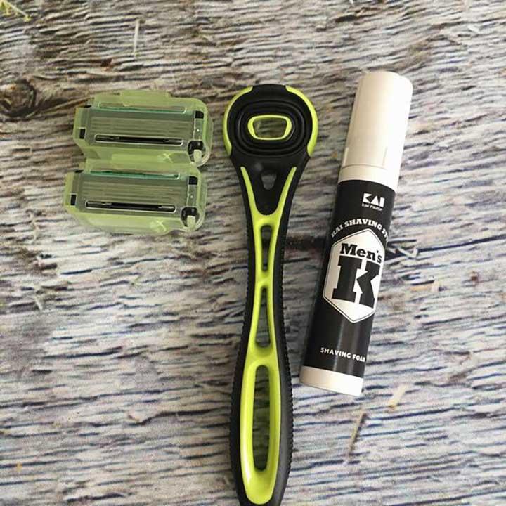 Dao cạo râu cao cấp Nhật Xfit 5 blade màu xanh 2 đầu thay kèm bọt cạo râu