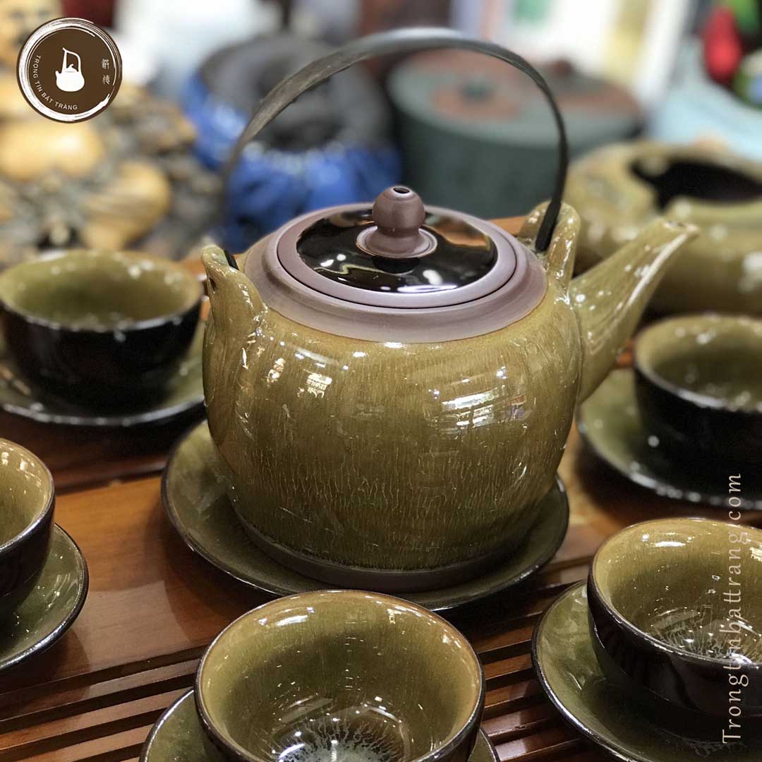 Bộ Ấm Chén Trà Đạo Men Hỏa Biến Hoàng Thổ Bát Tràng Dáng Biến Trúc Đề Lương Dung Tích 500ml AVMT 11