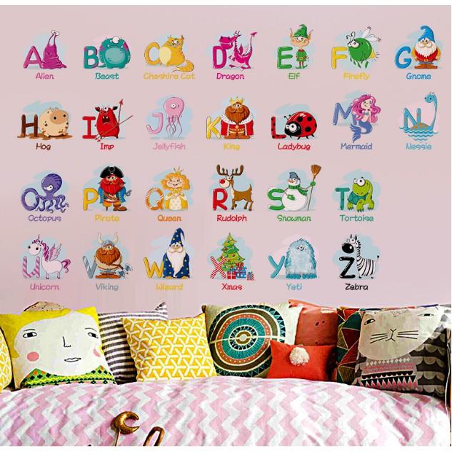 Decal trang trí tường - Bảng Chữ Cái Hoạt Hình vui nhộn