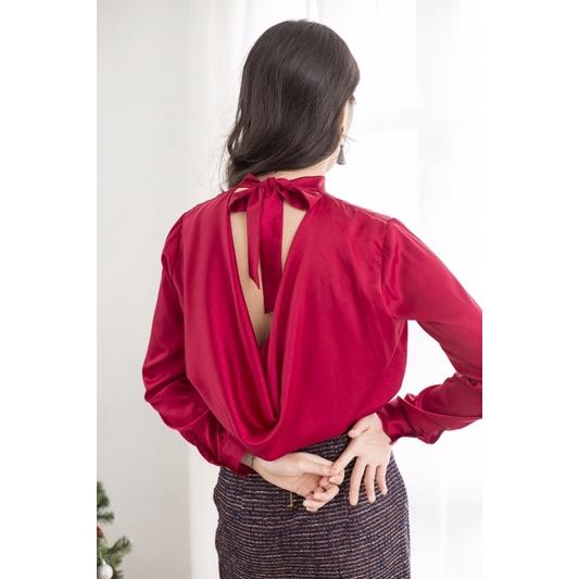 Áo Clothesrack cổ đổ cột dây phía sau - Đỏ đô - S