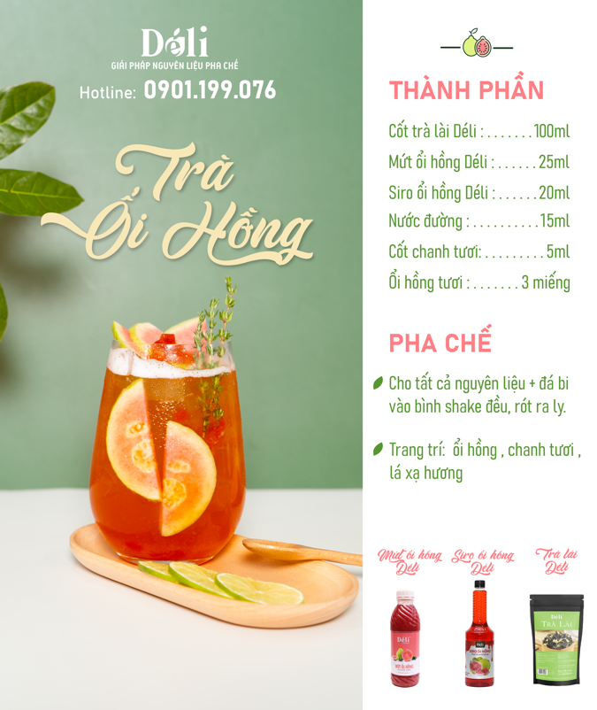 Siro ổi hồng Déli - 1 lít - đậm đặc, chuyên dùng pha chế trà trái cây, soda