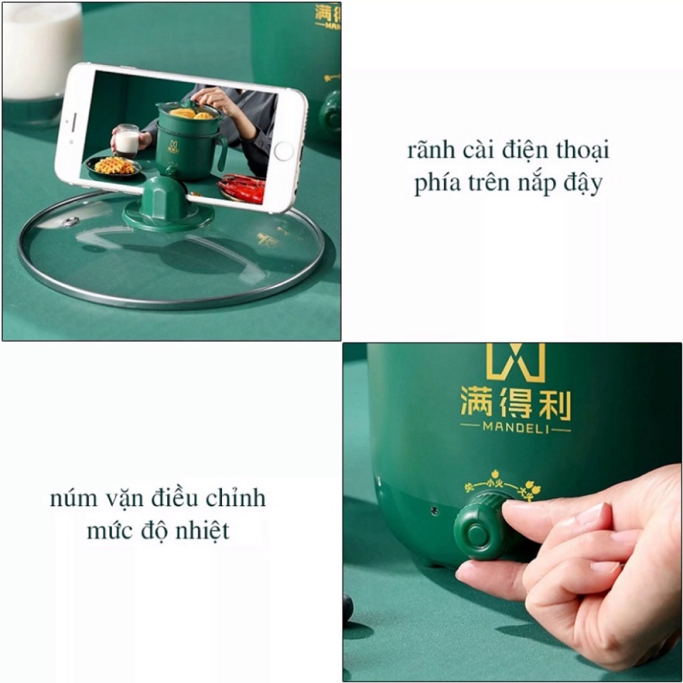 Nồi Lẩu Mini 2 Tầng, Ca Nấu Mì, Nồi Lẩu Điện Mini Tặng Kèm Khay Hấp 1.2L - Hàng Chính Hãng