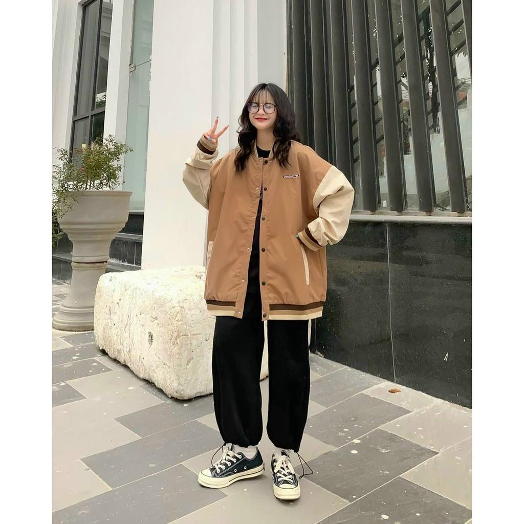 Áo Khoác Dù Hai Lớp Unisex, Áo Jacket Bomber Form Rộng Wasnotp 2 Màu Đen Nâu Nam Nữ Ulzzang,