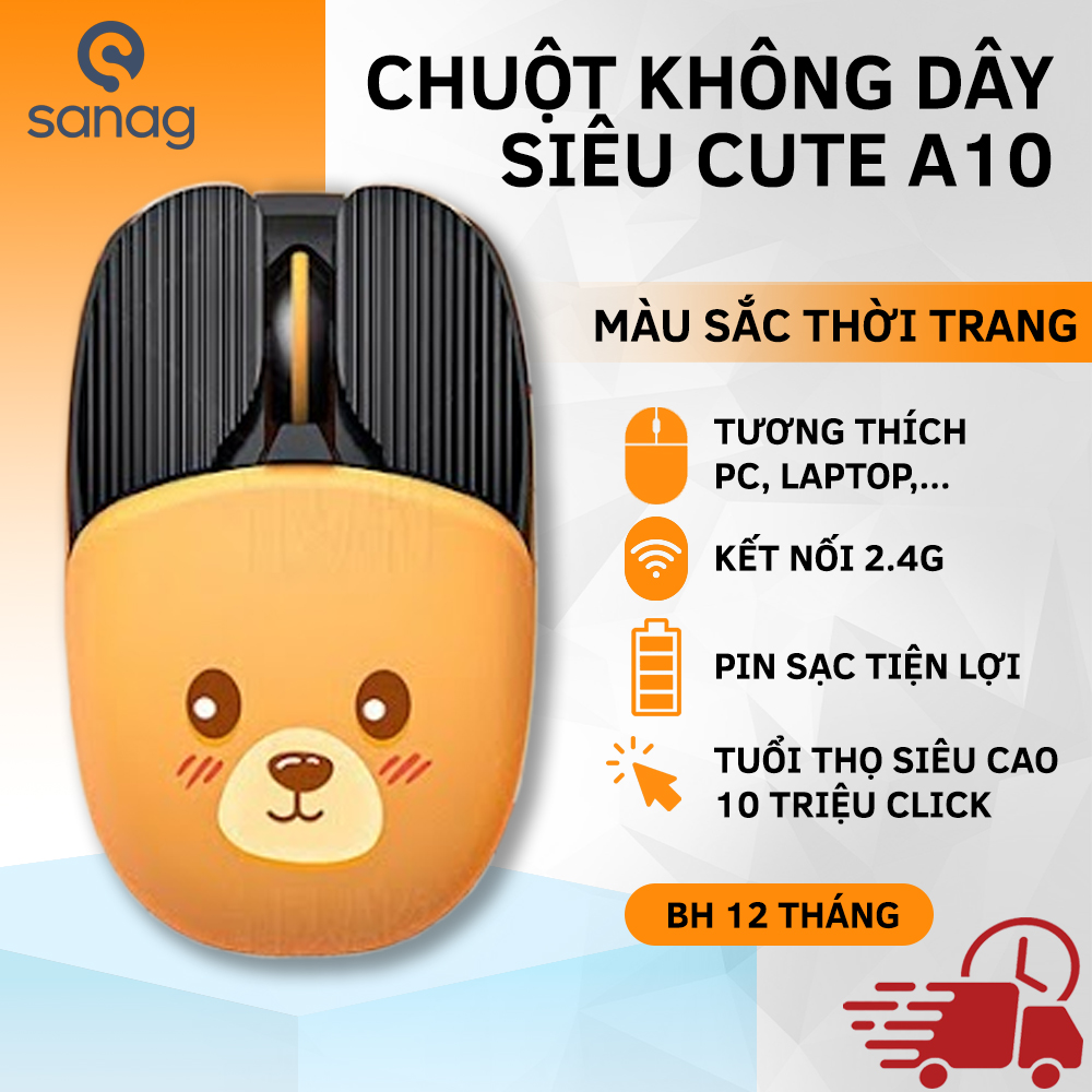 Chuột Không Dây Sanag A10 Hình Cute Pin Tự Sạc Dùng Cực Lâu, Văn Phòng &amp; Game cho laptop MCBook PC Tablet PAD - Hàng chính hãng