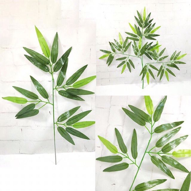 Lá tre giả – Dài và rộng 60 cm – Cành gồm 03 nhánh – Lá nhựa, thân nhựa lõi kẽm – Cây giả, hoa lụa trang trí decor