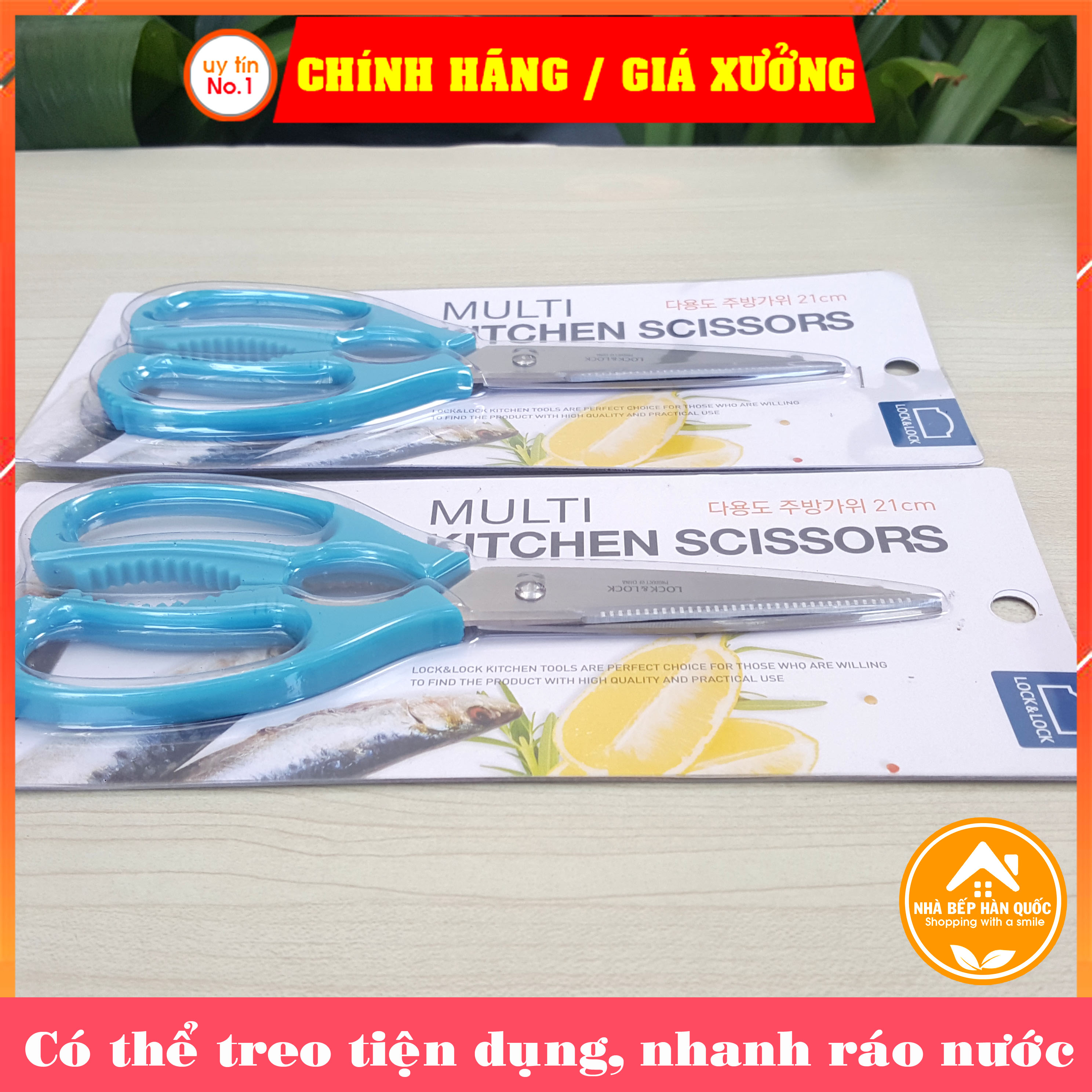 Kéo nhà bếp đa năng Lock&Lock Lock&lock Multi Kitchen Scissors F00097 màu xanh dương dài 21cm