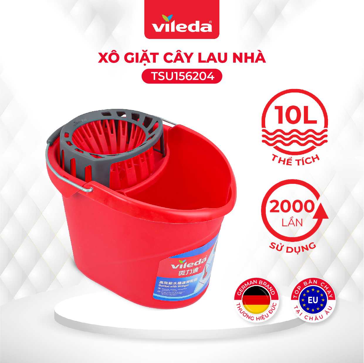 Xô giặt cây lau nhà VILEDA Supermocio gồm giá vắt nước thông minh, tuổi thọ 20000 lần, dung tích 10L