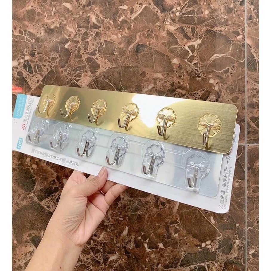 Móc Dán Tường Inox Dài 6 Móc Chịu Lực/Thanh 6 Móc Dán Tường Inox Dài Chịu Lực Treo Tường