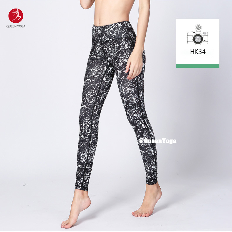 Quần Legging Nữ Tập Yoga Cao Cấp HK34 Họa Tiết Hoa Đen