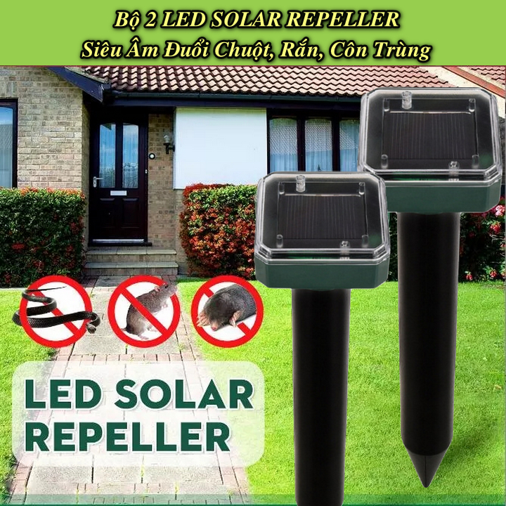 Bộ 2 LED SOLAR REPELLER Siêu Âm Đuổi Chuột, Rắn, Côn Trùng - Home and Garden