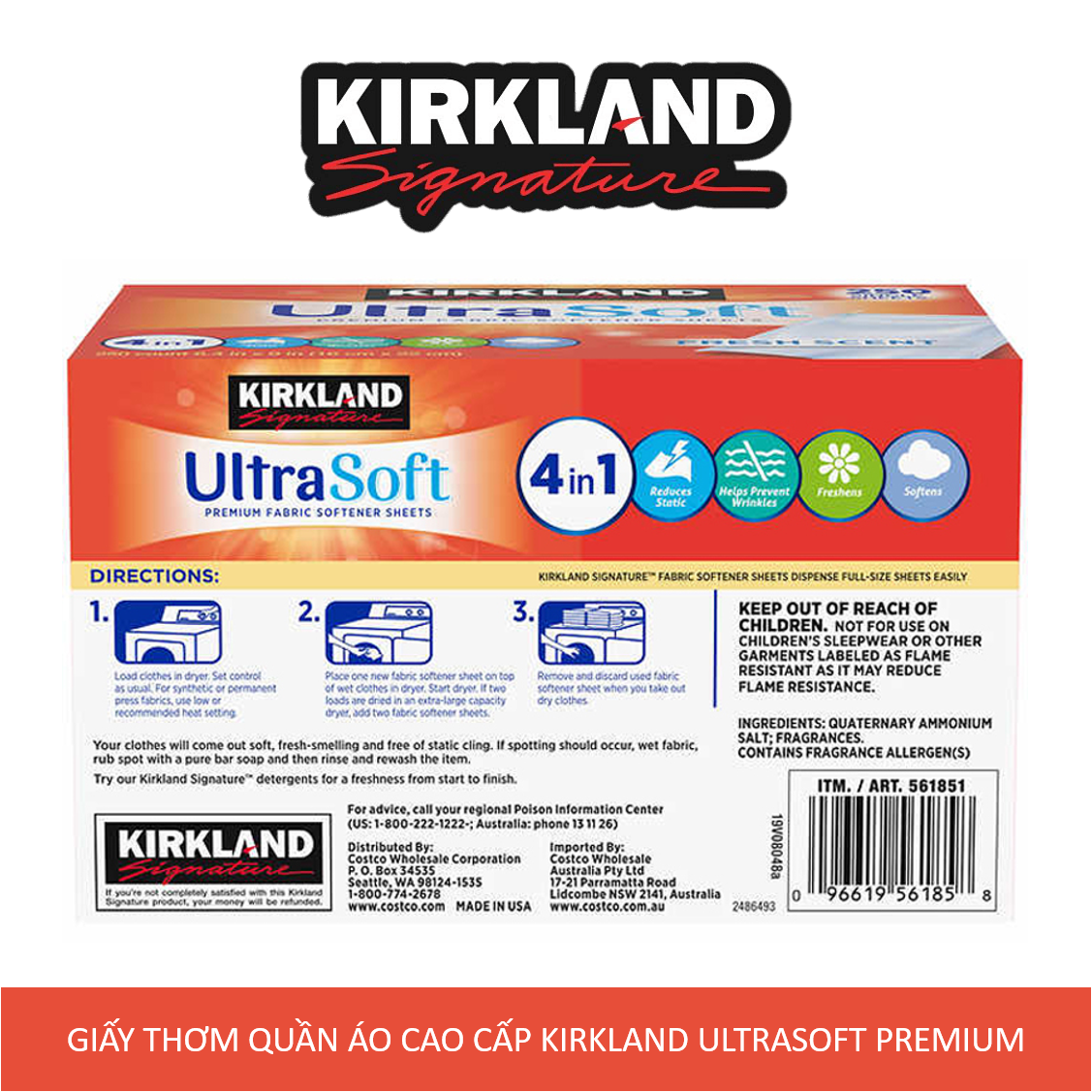 Giấy thơm quần áo Kirkland Signature Fabric Softener Sheets Ultra Soft