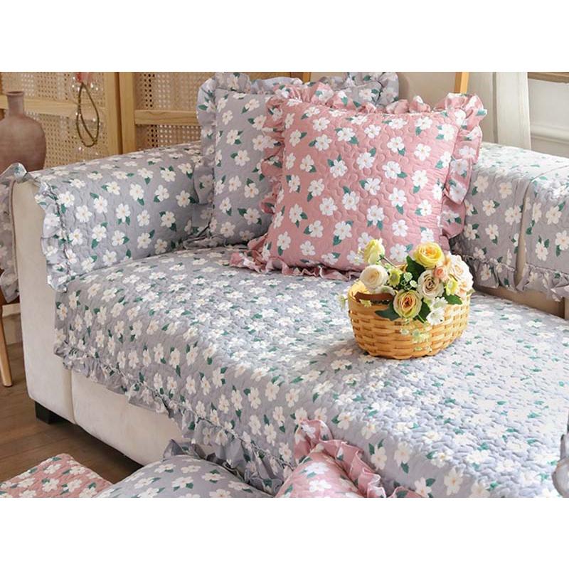 Thảm sofa - Hoa cúc trắng - nền xám xanh - TSF044