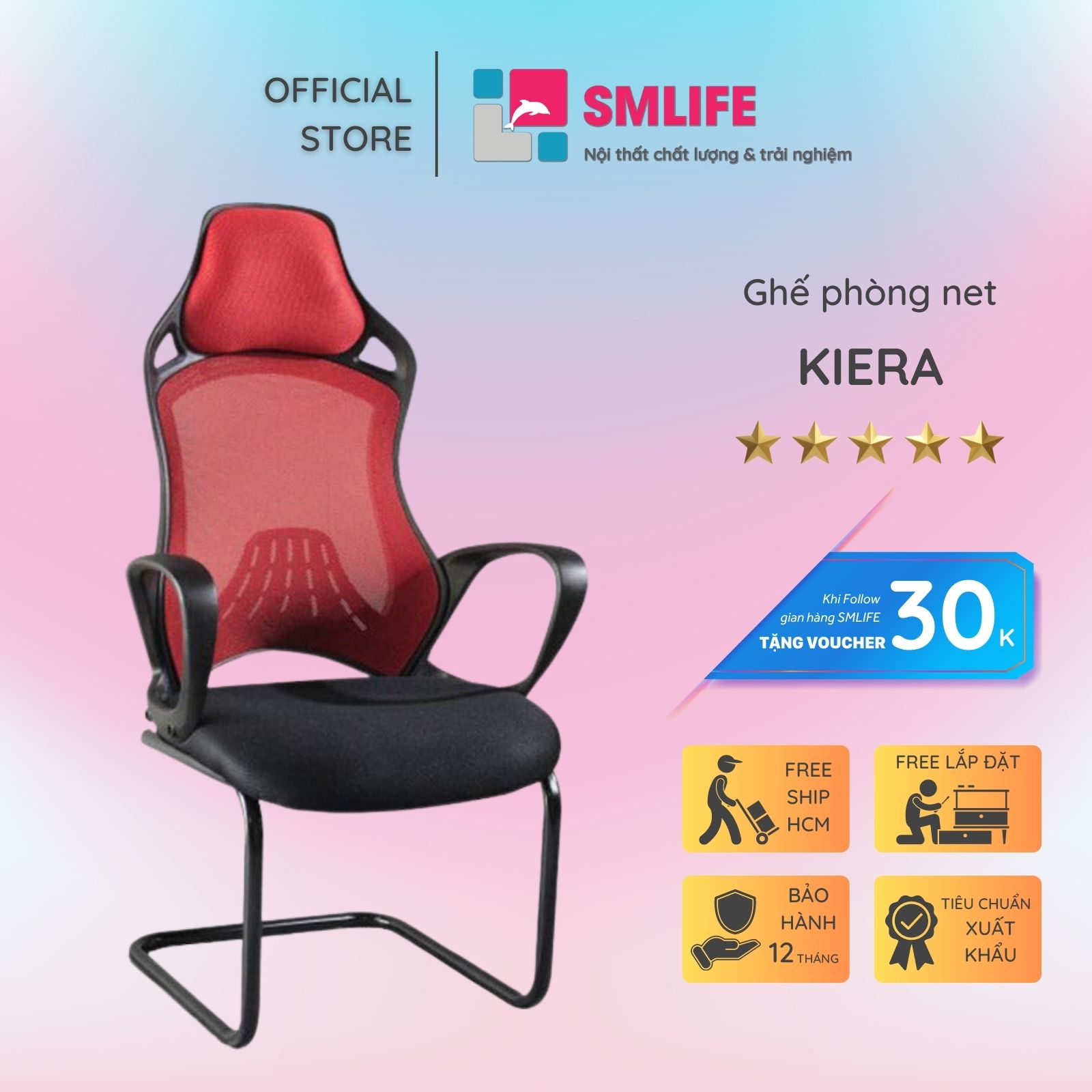 Ghế phòng net chân quỳ có tựa đầu SMLIFE Kiera