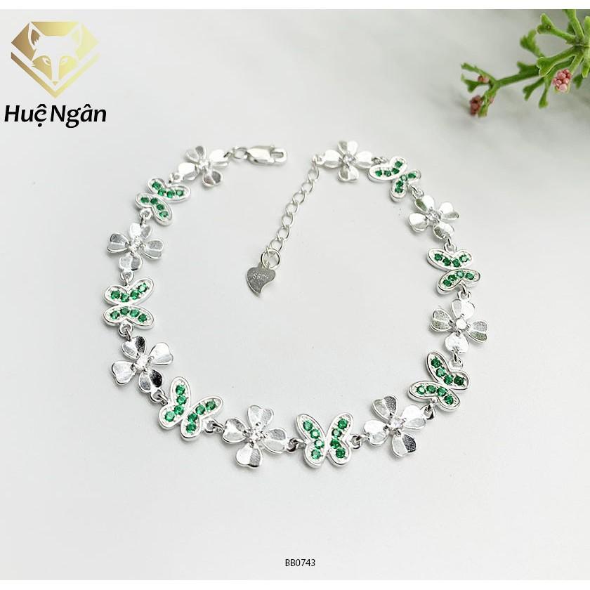 Lắc tay bạc 925 Huệ Ngân - Cỏ bốn lá và bướm xinh đá xanh BB0743