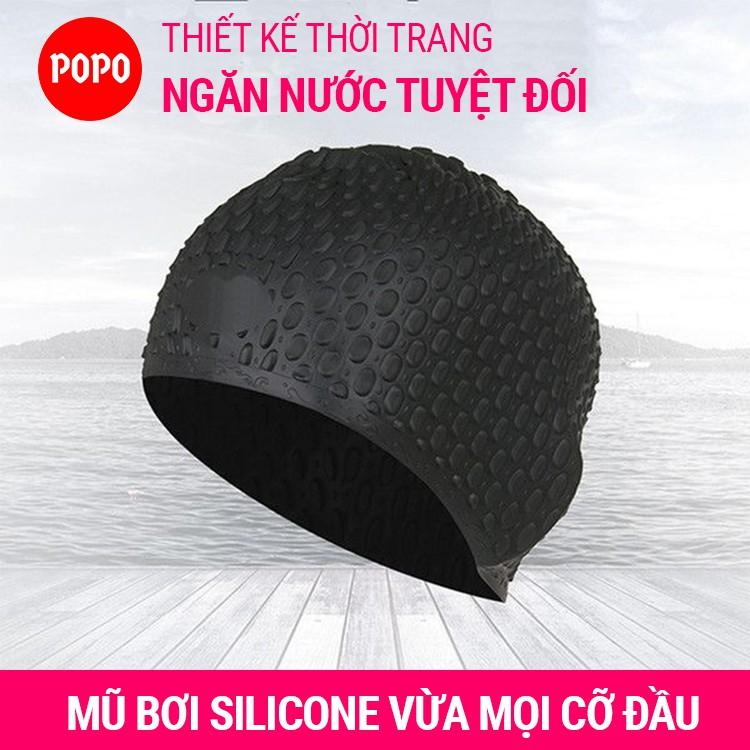 Nón bơi người lớn, nón bơi nam nữ thoát nước chất liệu Silicone cao cấp CA32 POPO ngăn nước tuyệt đối mũ bơi nam, nữ