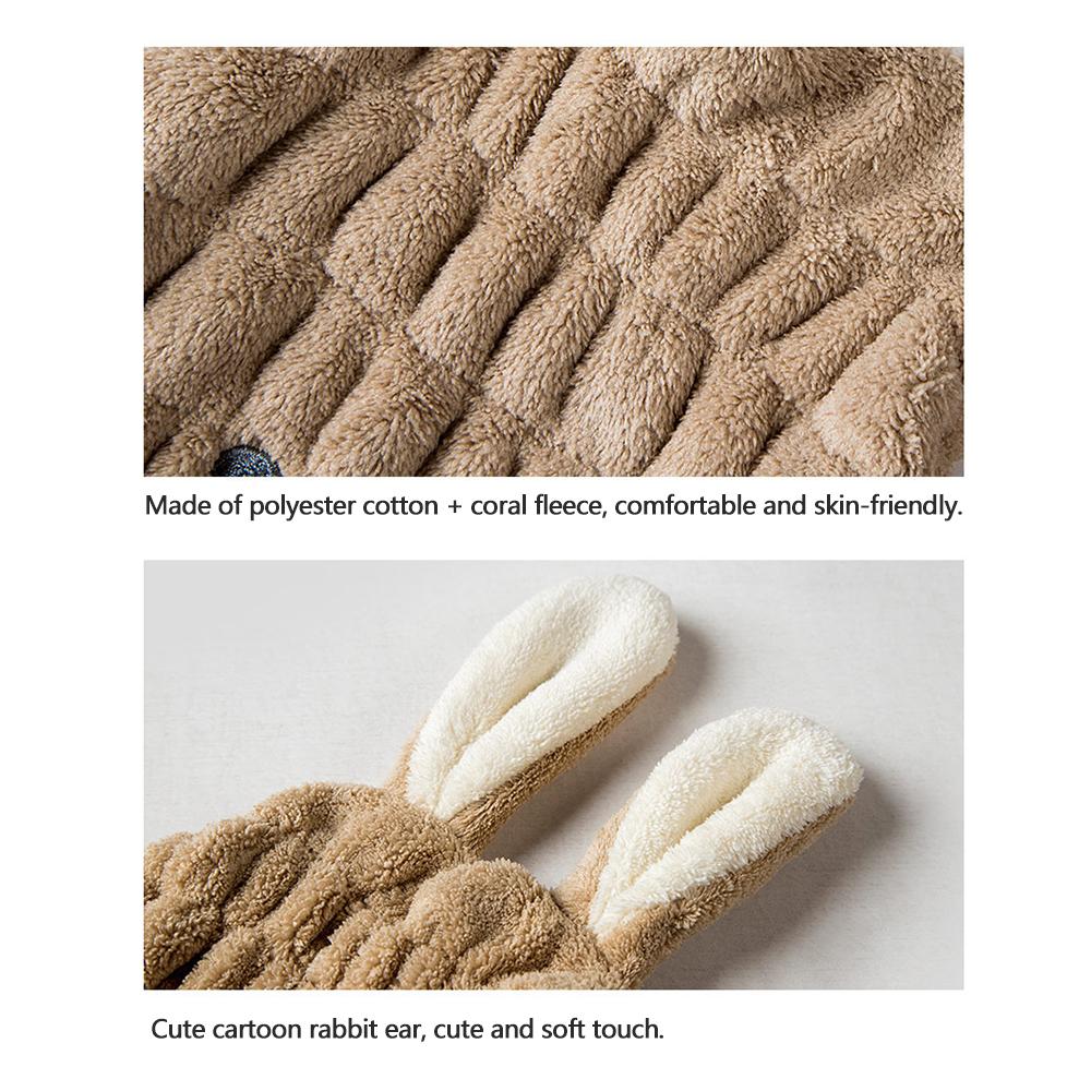 Khăn Tắm Lông Cừu San Hô Quấn Đầu Với Tai Thỏ