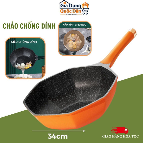 Chảo bí gang chống dính cao cấp, chảo gang sâu lòng chống dính có lớp vân đá 32cm chuyên xào, nấu, nướng cực tiện lợi- Shop Gia Dụng Và Phụ Kiện