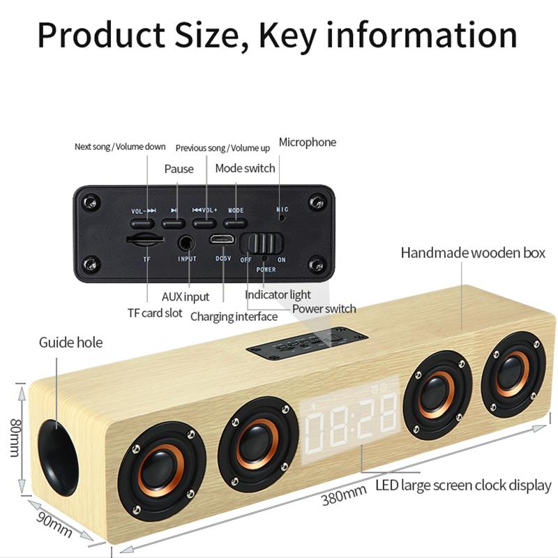 Loa Bluetooth bằng gỗ 20W 4 loa Sound Bar TV Echo Wall Hệ thống âm thanh rạp hát tại nhà Hộp âm thanh chất lượng âm thanh HIFI cho PC/TV Màu sắc: Q1 ĐEN