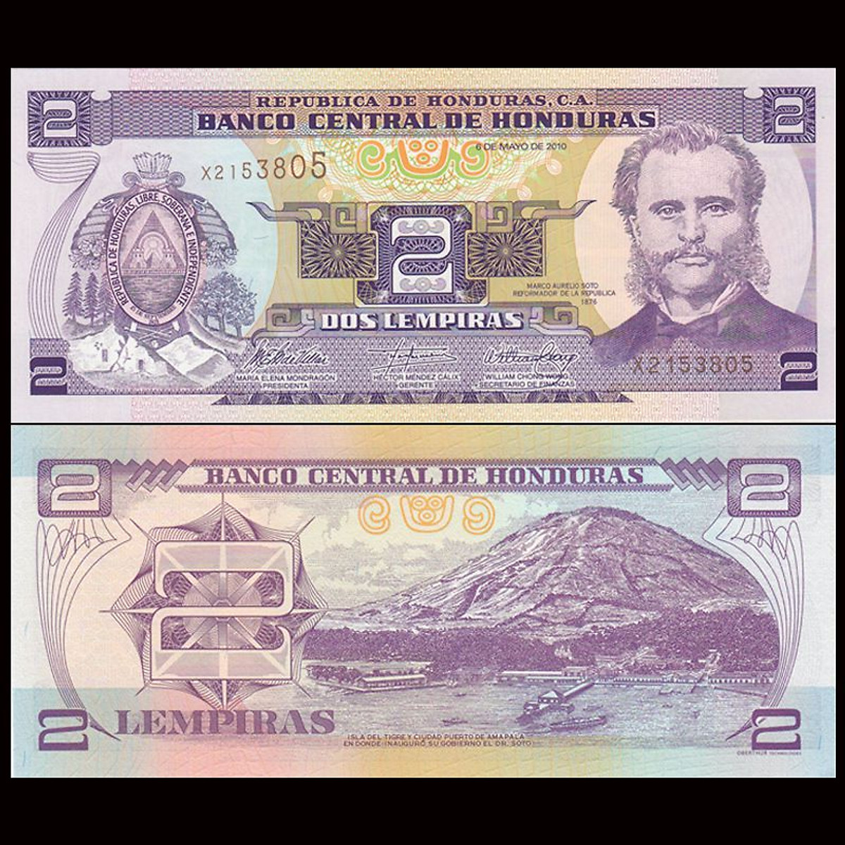 Tiền thế giới 2 lempiras Cộng hòa Honduras - Tiền mới keng 100% - Tặng túi nilon bảo quản