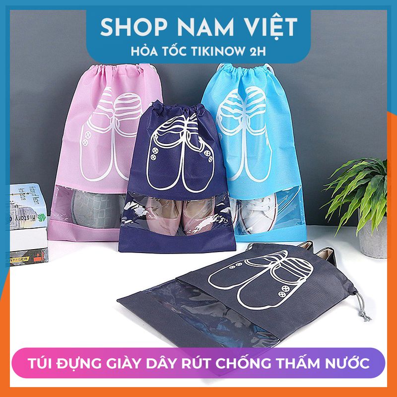 Set 2 Túi Vải Đựng Giày, Đồ Du Lịch Đa Năng Có Dây Rút, Chống Thấm Nước