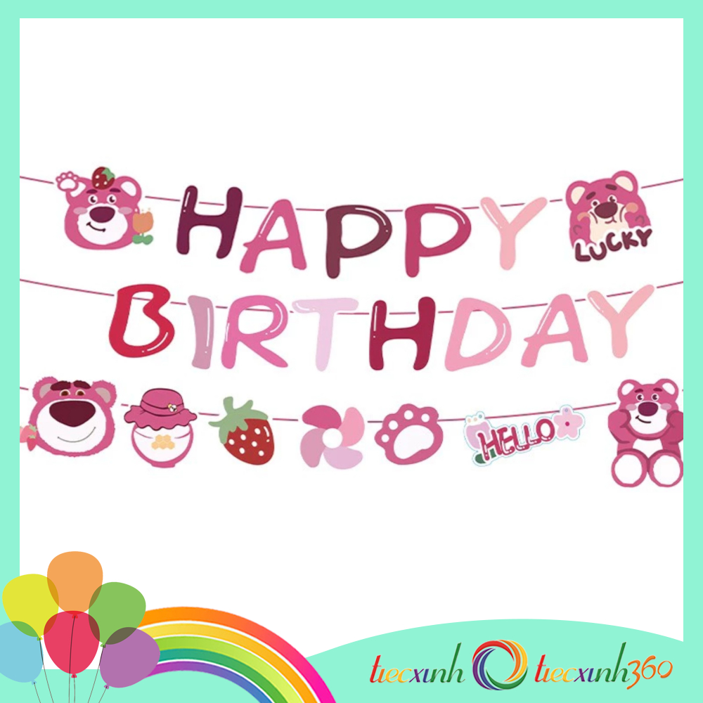 Bộ dây chữ Happy Birthday hình gấu dâu