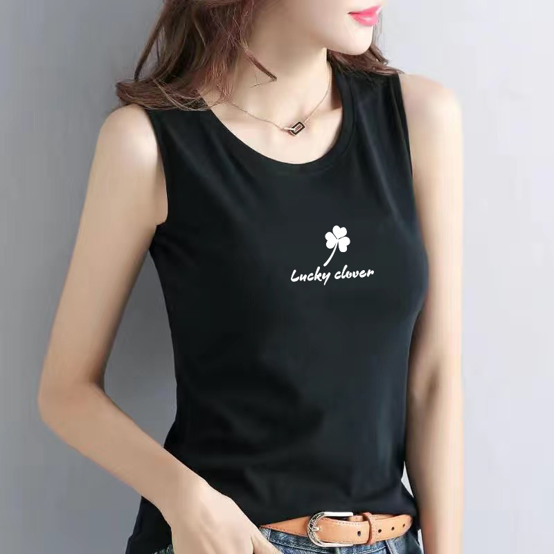 Áo Thun Sát Nách Nữ Bản To In Hình Cỏ 3 Lá May Mắn Thun Cotton 100% Co Giãn 4 Chiều, Mặc Đẹp Sally Boutique-SN134