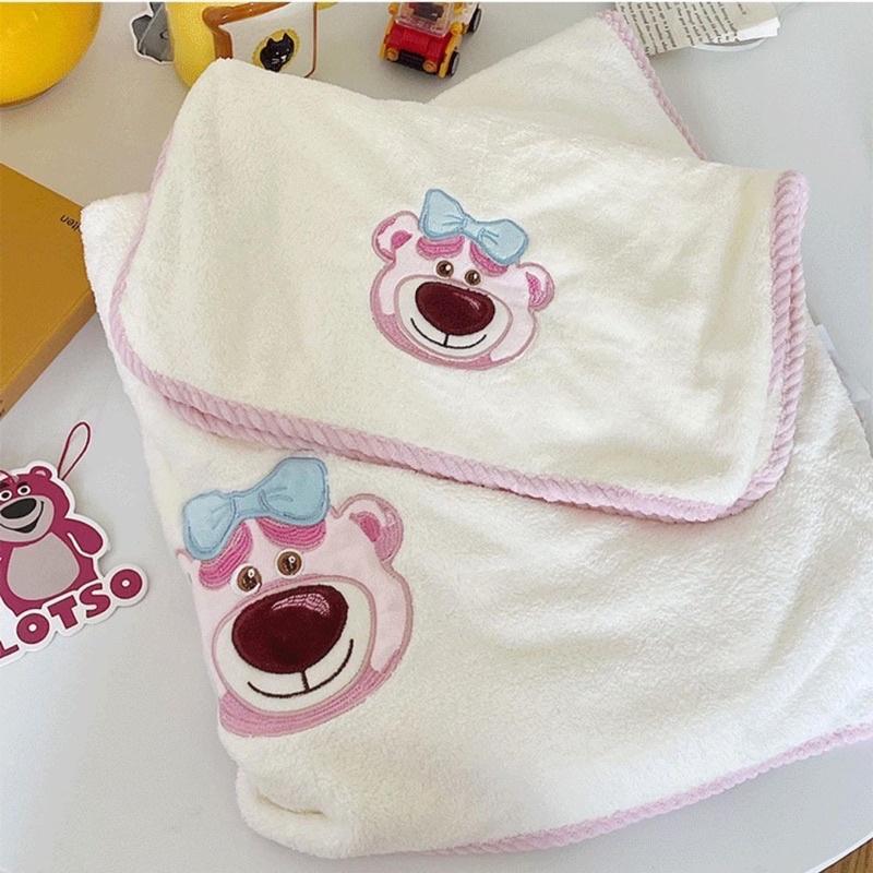 Combo 2 Khăn Tắm Hình Gấu Lotso Đáng Yêu, Cao Cấp, Size Lớn 70x140cm và nhỏ 75x35cm Siêu Mềm Mịn Dày Dặn - ĐỎ