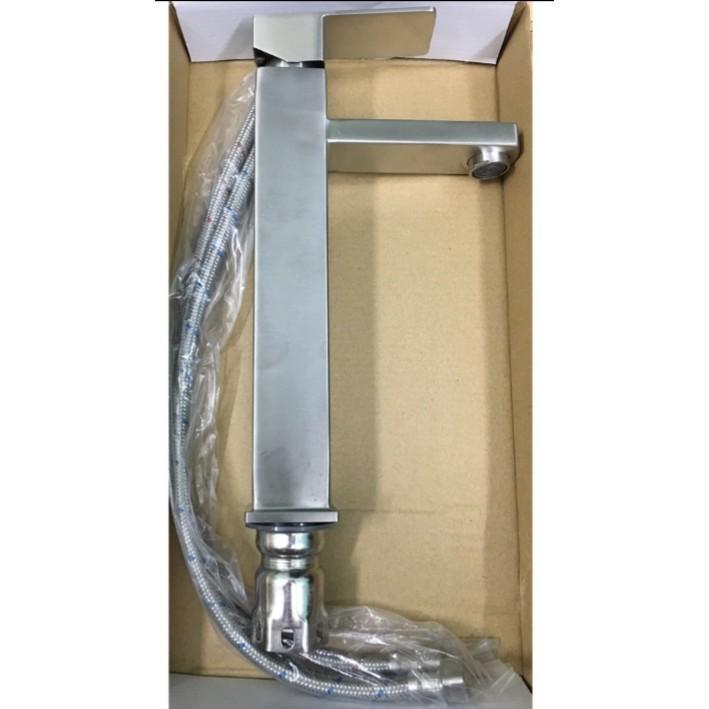 Vòi Lavabo Vuông Nóng Lạnh Inox 304 Cao 30cm