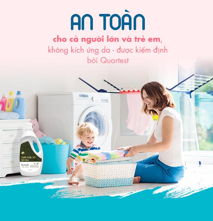 Nước giặt xả hữu cơ Bồ Hòn tinh dầu Hoa Bưởi ECOCARE 2 lít - Bền màu, giữ dáng, làm mềm vải, an toàn da nhạy cảm - Tinh dầu Hoa bưởi