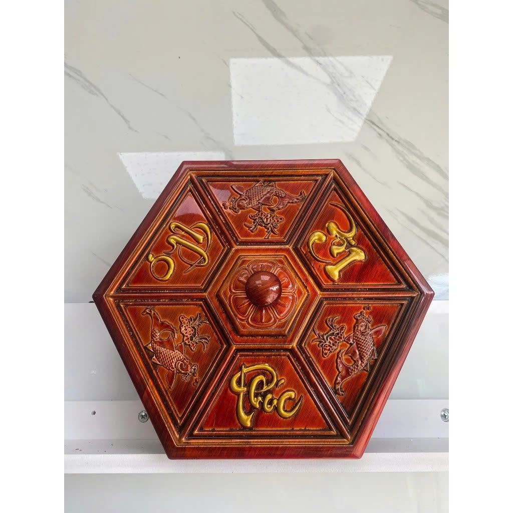 Khay Đựng Bánh Kẹo Mứt Tết Giả Gỗ Phúc Lộc Thọ – Hộp Mứt Tết Cá Chép Vàng 7 Ngăn Sang Trọng, Tiện Lợi - HÀNG CHÍNH HÃNG MINIIN