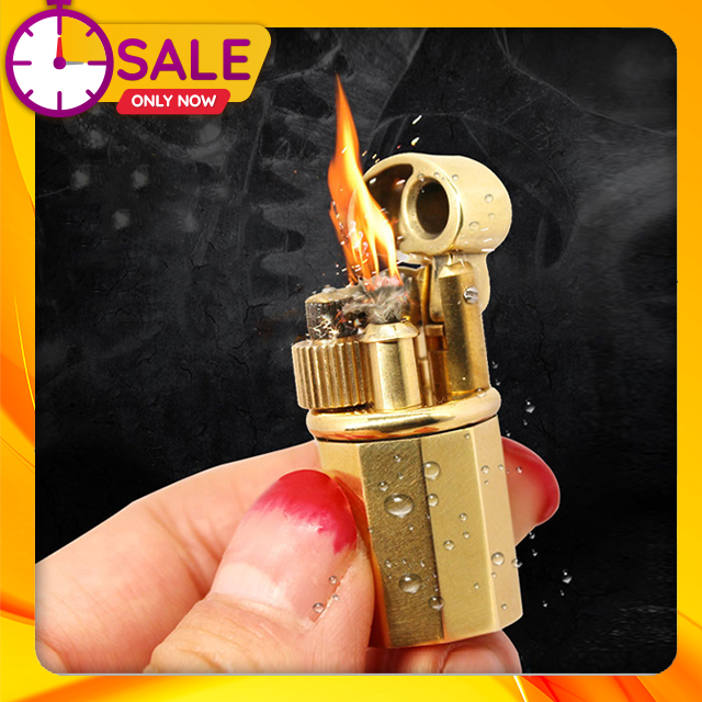Vỏ Hột Quẹt Bật Lửa Xăng Đá Mini Đồng Z65 Thiết Kế Đẹp Độc Lạ Màu Vàng Trơn - Dùng Xăng Bấc Đá Cao Cấp