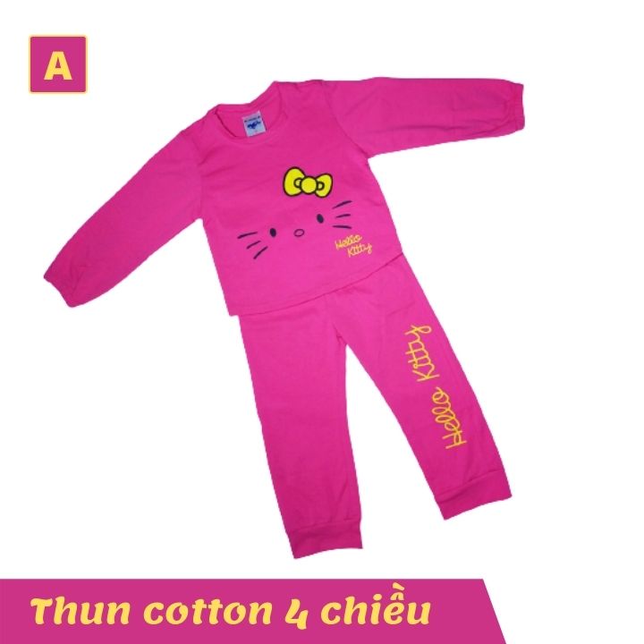 Đồ bộ tay dài cho bé gái hình mèo từ 11-40kg. Chất thun cotton thấm hút mồ hôi -Kiến Lửa