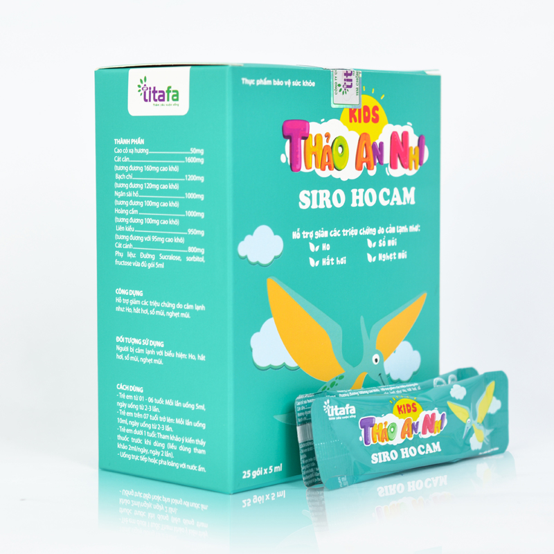 Siro HO CẢM KIDS THẢO AN NHI - Giảm các triệu chứng ho, nghẹt mũi, sổ mũi do cảm lạnh ở trẻ - Hộp 25 gói