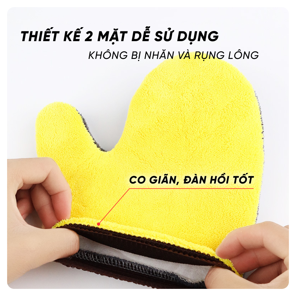 Bao Tay Rửa Xe Ô Tô Chuyên Dụng - Găng Tay Microfiber Hai Mặt Lau Rửa Xe Mềm Mịn Tạo Bọt Tốt, Bảo Vệ Sơn Xe