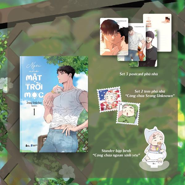 Sách - Ngôi Nhà Mặt Trời Mọc - Tập 1 - Bản Đặc Biệt - Tặng Kèm Standee Bập Bênh “Công Chúa Ngoan Xinh Yêu” + Set 3 Postcard Phủ Nhũ + Set 2 Tem Phủ Nhũ “Công Chúa Seong Unknown”