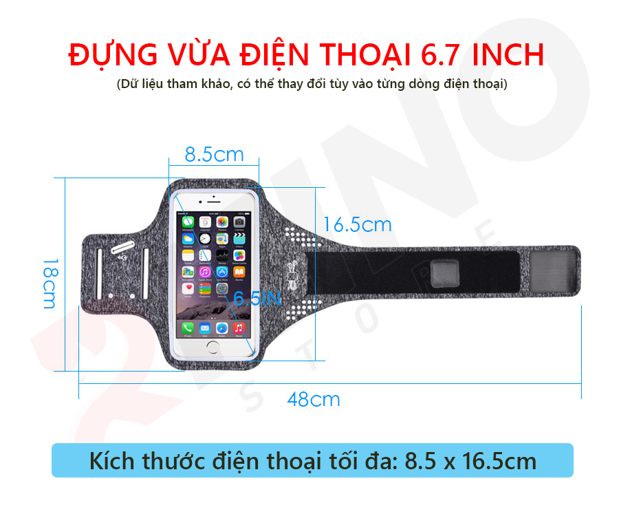 Bao, Túi đựng Điện Thoại tới 6.5 Inch Đeo tay chạy bộ ,Tập thể dục Rhino B101 Kháng nước, chống thấm, có thể cắm tai nghe phù hợp điện thoại Samsung, Iphone, Sony, Xiaomi,... - Hàng chính hãng