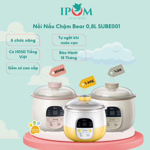 Nồi Nấu Cháo Chậm, Chưng Yến, Ninh Hầm Đa Năng Bear 0,8L SUBE001 - Hàng Chính Hãng, Bản Quốc Tế Bảo Hành 18 Tháng